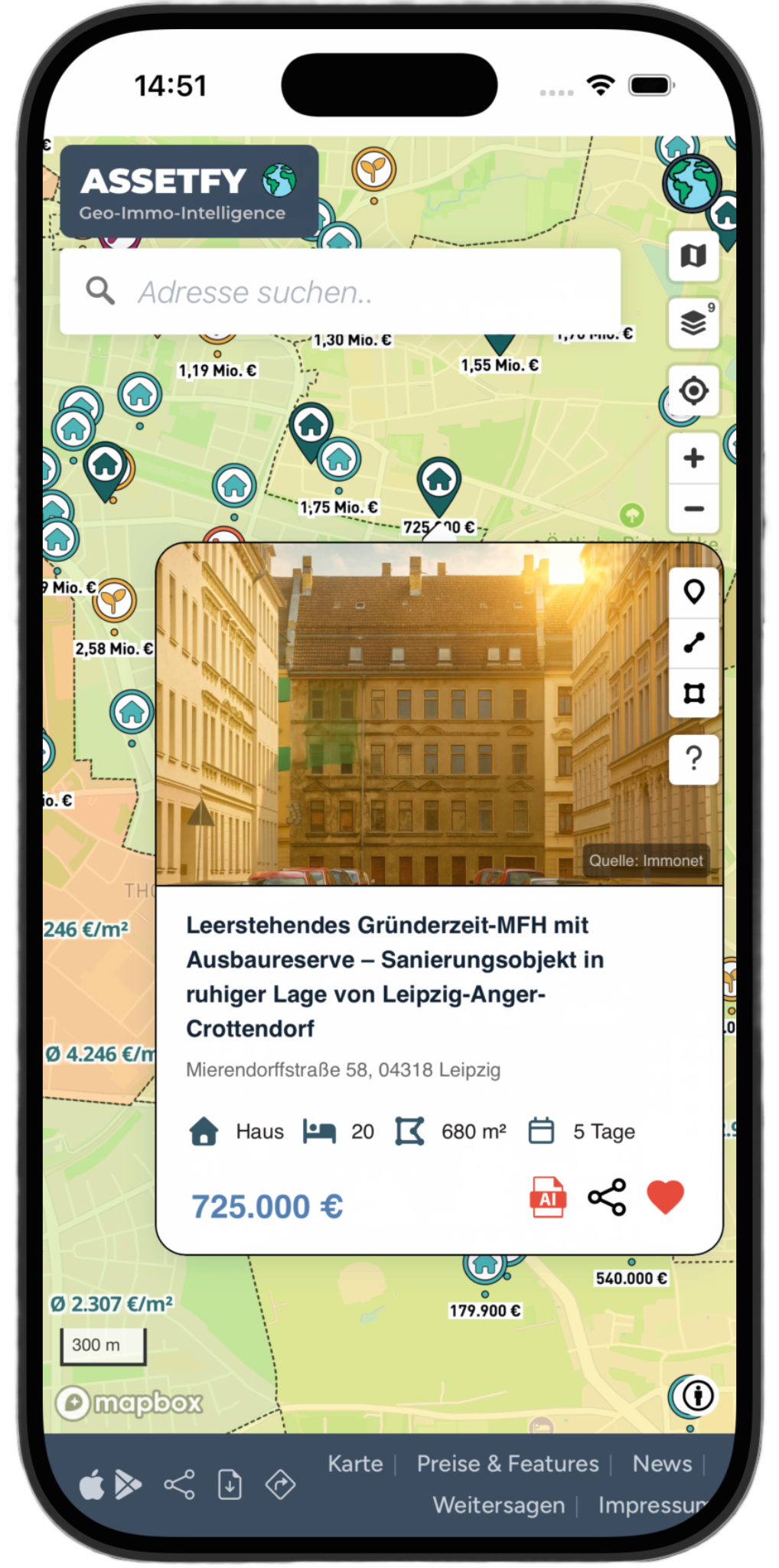 Assetfy App – Geo-Karte mit Immobilienangeboten, Bodenrichtwerten & Heatmap